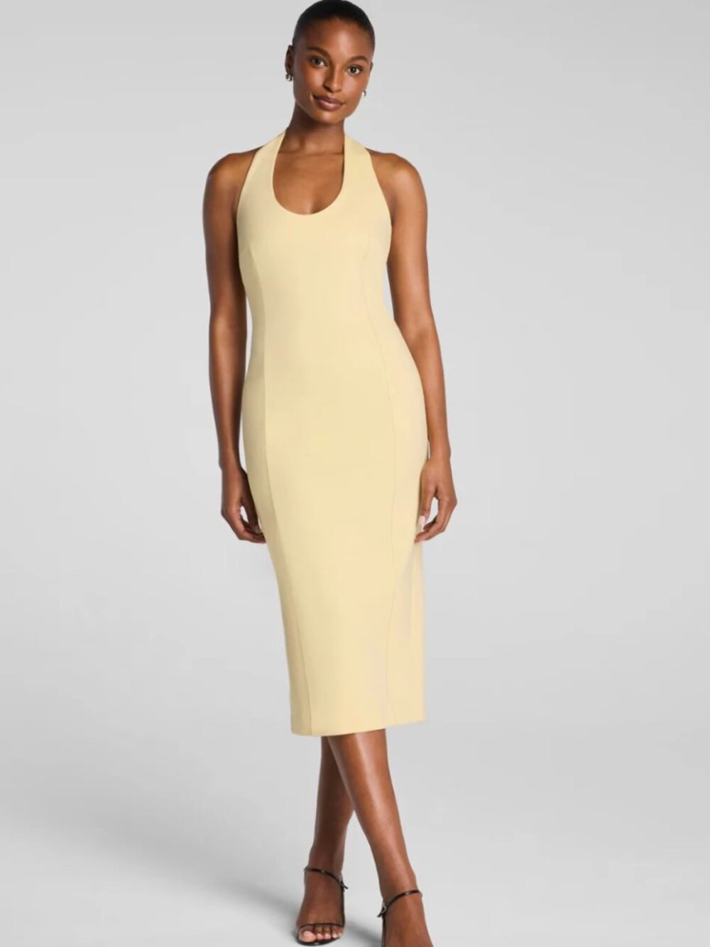 SPANX Pale Yellow Ponte Halter Midi Dress Sixe XL